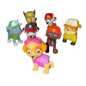 Paw Patrol Characters Set of 7 Mini Figures 2” Tall Pre Owned Cake Topper Toy